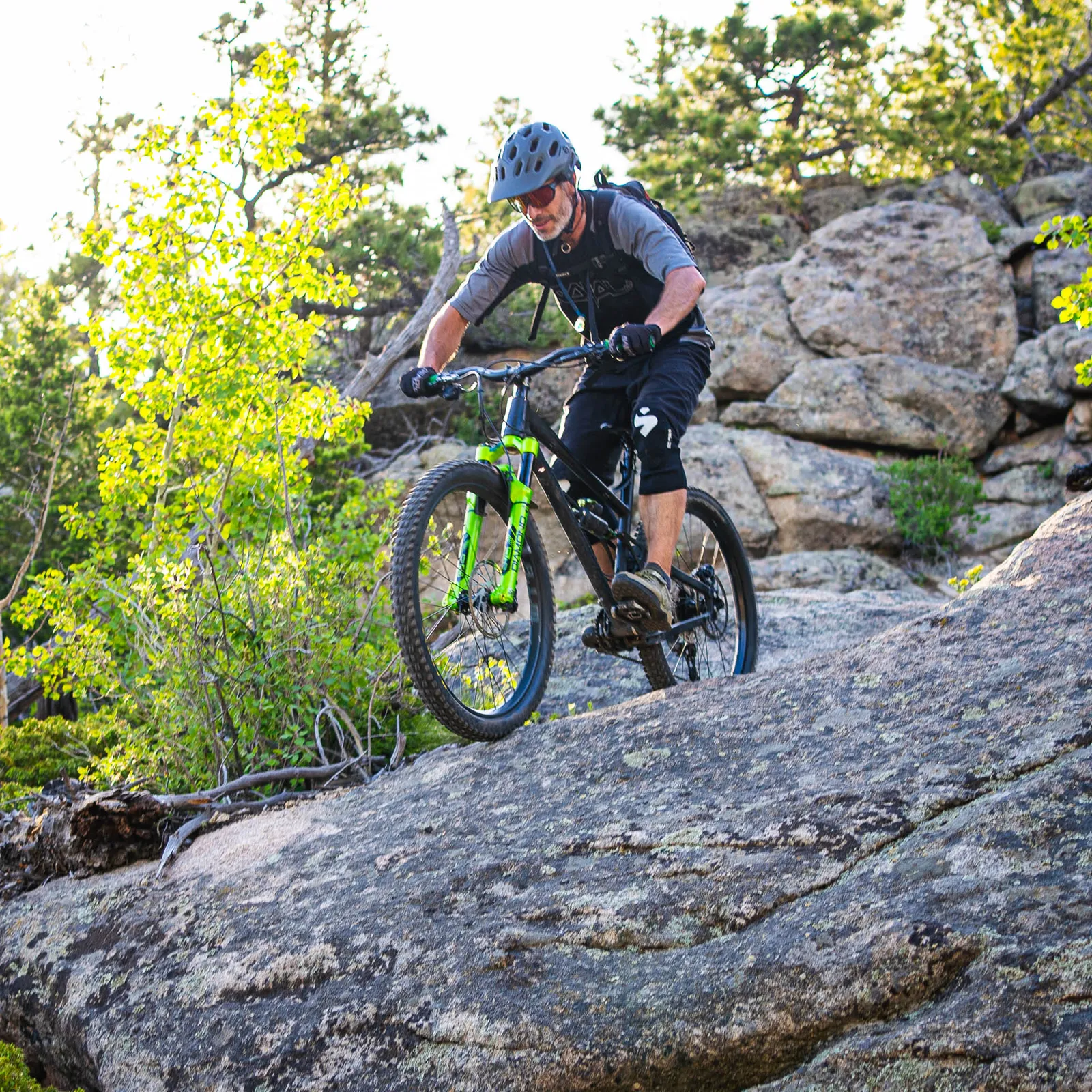 A rider navigating a rocky Estes Park trail